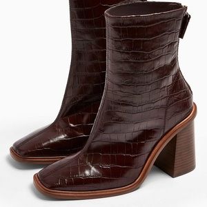 Topshop Hertford Burgundy Croc Boot